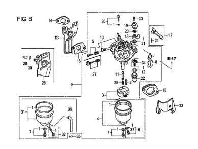 Fig-2 Diagram and Parts List for GX120T1 Type VX Honda Engine