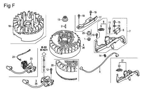 Fig-6 Diagram and Parts List for GCV190A Type R1A Honda Engine