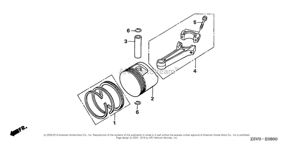 Piston Diagram and Parts List for GXV390RT1 (typeDCST)(GJADT-1000001) Honda Engine