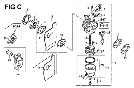 Fig-3 Diagram and Parts List for GCV190LA Type SBH Honda Engine