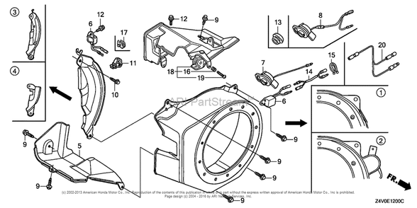 Fan Cover Diagram and Parts List for GX200UT2 (typePXU)(GCBTT-1000001) Honda Engine