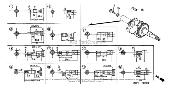 Crankshaft (1) Diagram and Parts List for GX160K1 (typeSX/B)(GCAAK-1000001) Honda Engine