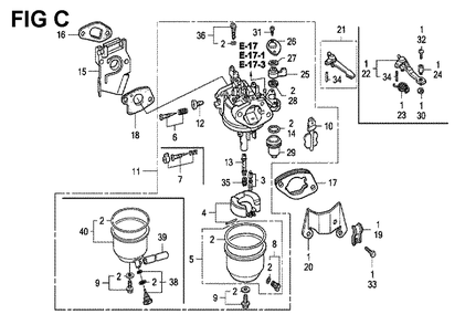 Fig-3 Diagram and Parts List for GX120K1 Type QB26 Honda Engine