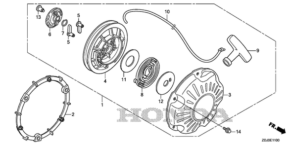 Part Location Diagram of 28421-ZDD-003 Honda Reel, Recoil Starter (Black)