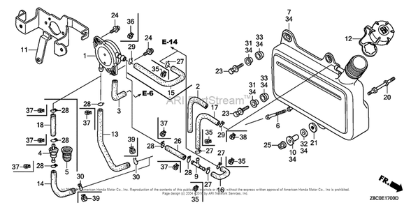 Fuel Tank Diagram and Parts List for GC190LA (typeMHA2)(GCAAA-1496157) Honda Engine