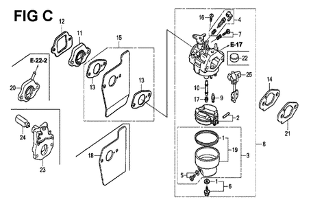 Fig-3 Diagram and Parts List for GCV190LA Type N5B Honda Engine