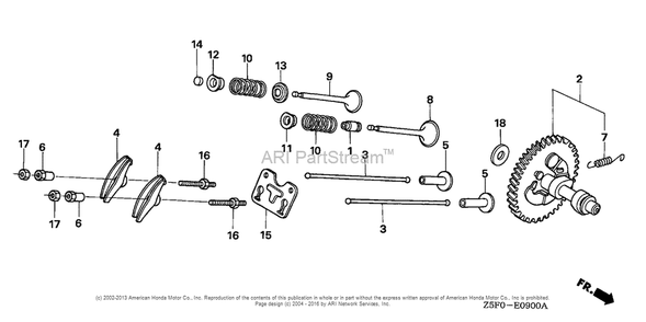 Camshaft Diagram and Parts List for GX240U2 (typeQA2)(GCBPK-1000001) Honda Engine