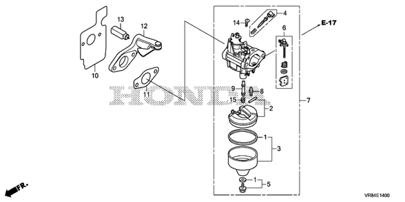Carburetor Diagram and Parts List for HRN216 (Type  VYAA)(MANA-1000001 - 9999999) Honda Lawn Mower