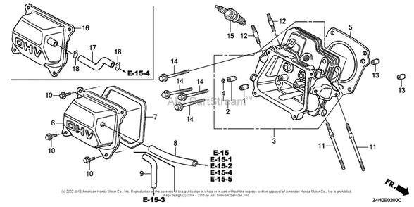 Cylinder Head Diagram and Parts List for GX120UT1 (typeKRSB)(GCAGT-1000001) Honda Engine