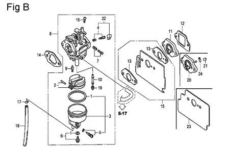 Fig-2 Diagram and Parts List for GC135 Type QHC1 Honda Engine
