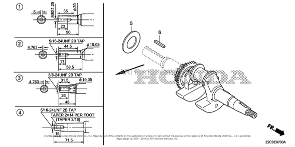 Crankshaft Diagram and Parts List for GS190LA (typeQHAF)(GCACA-1000001) Honda Engine