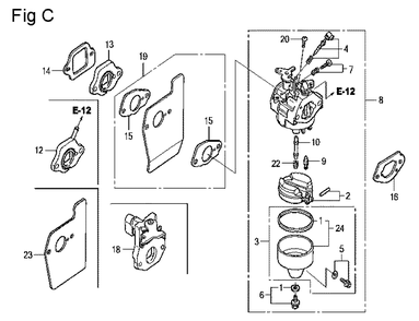 Fig-3 Diagram and Parts List for GCV160LA Type E1A2 Honda Engine