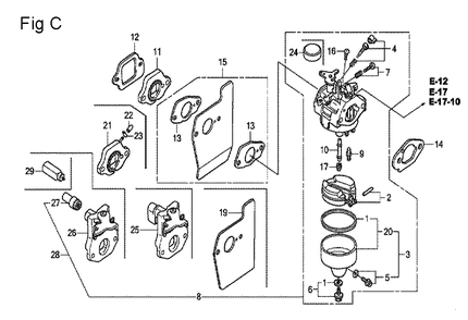 Fig-3 Diagram and Parts List for GCV190A Type R3A Honda Engine