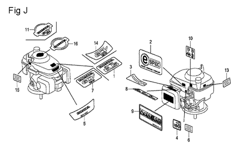 Fig-10 Diagram and Parts List for GCV190A Type R1A Honda Engine
