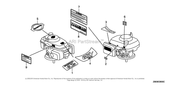 Label Diagram and Parts List for GSV190LA (typeS3T)(GJACA-1035731) Honda Engine