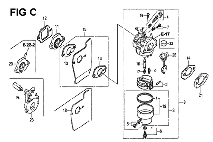 Fig-3 Diagram and Parts List for GCV190LA Type N5RB Honda Engine