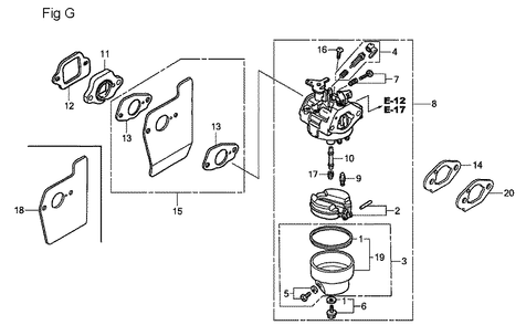 Fig-7 Diagram and Parts List for GSV190A Type A1AF Honda Engine