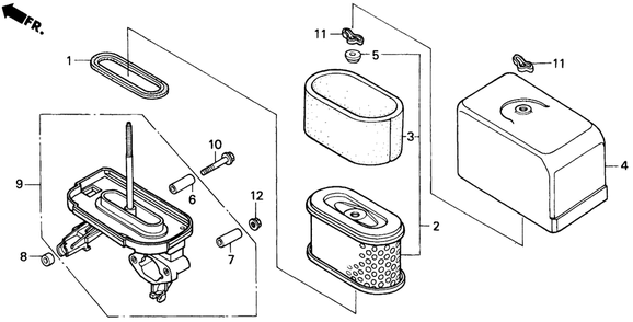 Air Cleaner Diagram and Parts List for H1011R (Type  SA)(MZAW-6000001 - 6100000) Honda Lawn Mower