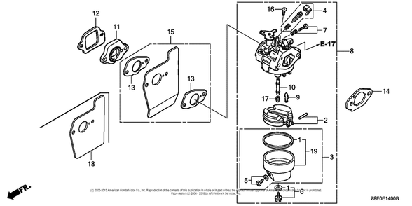 Carburetor Diagram and Parts List for GSV190LA (typeGBH)(GJACA-1035731) Honda Engine