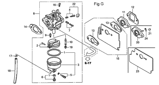 Fig-7 Diagram and Parts List for GC160A Type QEA Honda Engine