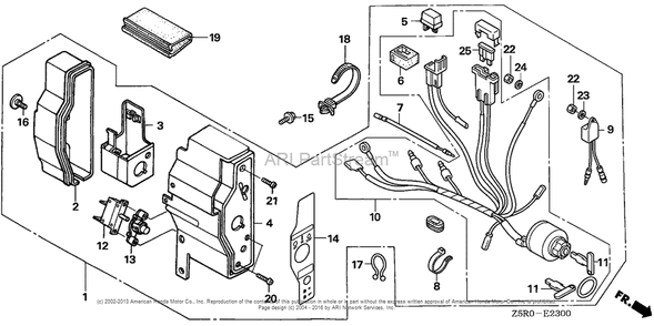 Control Box (1) Diagram and Parts List for GX390U2 (typeSXE4)(GCBHK-1000001) Honda Engine