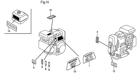 Fig-14 Diagram and Parts List for GC190A Type DHAF Honda Engine