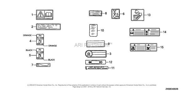 Other Parts (Label) Diagram and Parts List for GX390K1 (typeVXP/A)(GDAF-1100001) Honda Engine