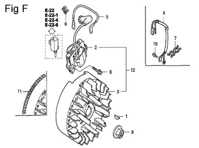 Fig-6 Diagram and Parts List for GC190A Type VXE Honda Engine