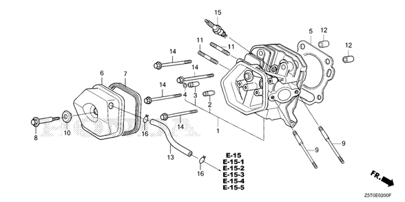 Cylinder Head Diagram and Parts List for GX390UT2 (Type  LX2/A)(GCBCT-3000001 - 3485996) Honda Engine