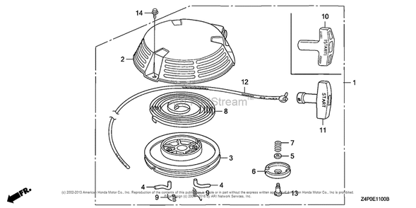 Recoil Starter Diagram and Parts List for GXV160UH2 (typeN1AB)(GJABH-1000001) Honda Engine