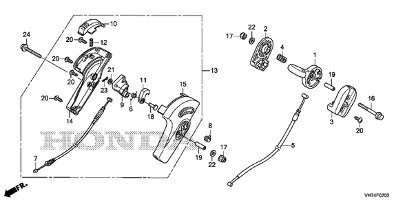 Part Location Diagram of 54530-VH7-K50 Honda Cable, Roto-Stop