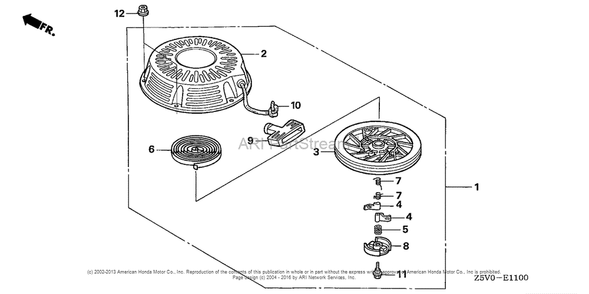 Recoil Starter Diagram and Parts List for GXV390RT1 (typeDAE4)(GJADT-1000001) Honda Engine