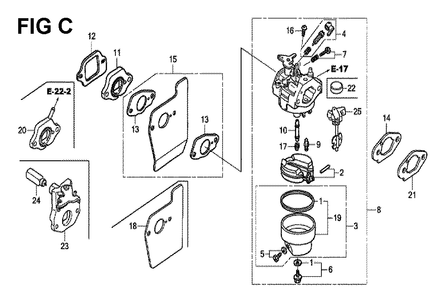 Fig-3 Diagram and Parts List for GCV190LA Type G5B Honda Engine