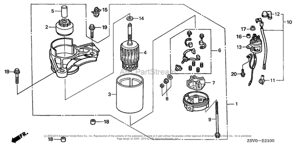 Starter Motor Diagram and Parts List for GXV390RT1 (typeDCST)(GJADT-1000001) Honda Engine