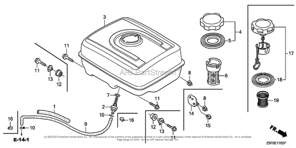 Fuel Tank (1) Diagram and Parts List for GX240U2 (typeQA2)(GCBPK-1000001) Honda Engine