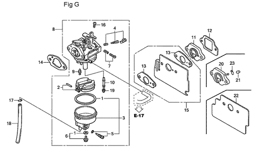 Fig-7 Diagram and Parts List for GC190A Type MHA2 Honda Engine