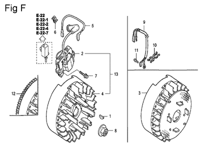 Fig-6 Diagram and Parts List for GC135 Type SHE4 Honda Engine