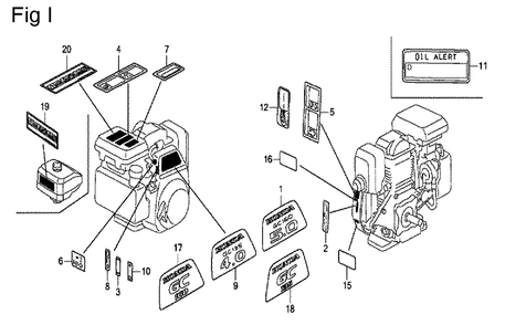 Fig-9 Diagram and Parts List for GC135 Type VXD Honda Engine