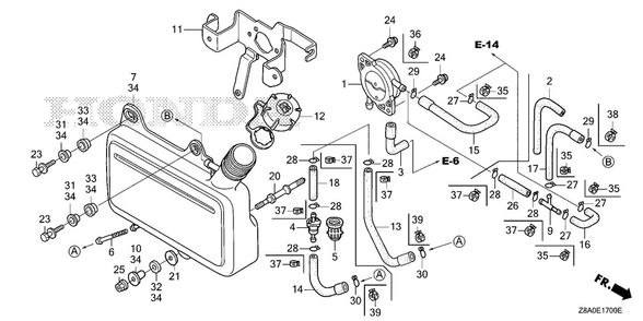 Part Location Diagram of 17532-Z8A-800 Honda Rubber A, Tank Mounting