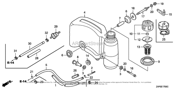 Fuel Tank Diagram and Parts List for GXV160UH2 (typeN1)(GJABH-1000001) Honda Engine