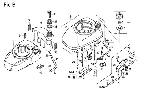 Fig-2 Diagram and Parts List for GCV190A Type BHH Honda Engine