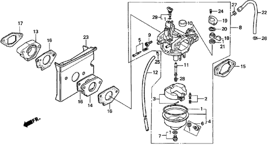 Carburetor Diagram and Parts List for H3011 (Type  SA)(MZAJ-5000001 - 6000000) Honda Lawn Mower