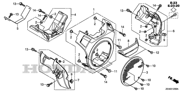 Part Location Diagram of 19661-ZDX-000 Honda Cover, Fr.