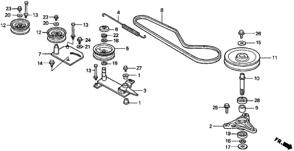 Part Location Diagram of 76130-763-A00 Honda Roller, Tensioner (Deck)