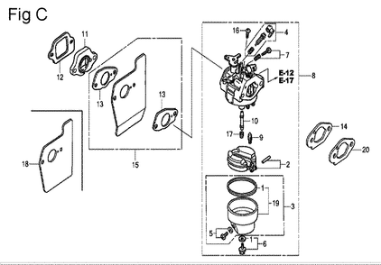 Fig-3 Diagram and Parts List for GSV190A Type S3TE Honda Engine