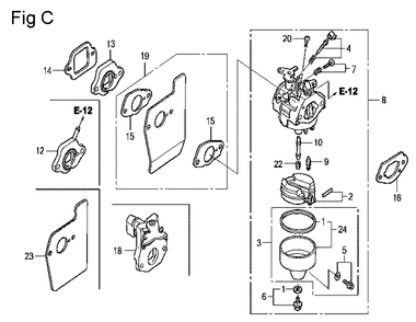 Fig-3 Diagram and Parts List for GCV160LA Type N1A Honda Engine