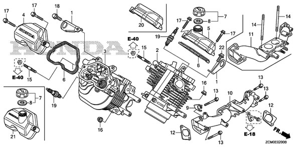 Cylinder Head Diagram and Parts List for GX690RH (Type TXFC)(GCAPH-2000001-9999999) Honda Engine