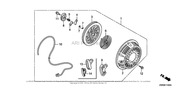 Recoil Starter Diagram and Parts List for GX390U2 (typeSM32)(GCBHK-1000001) Honda Engine
