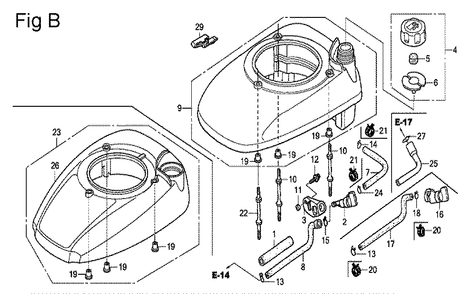 Fig-2 Diagram and Parts List for GSV190A Type A3TE Honda Engine