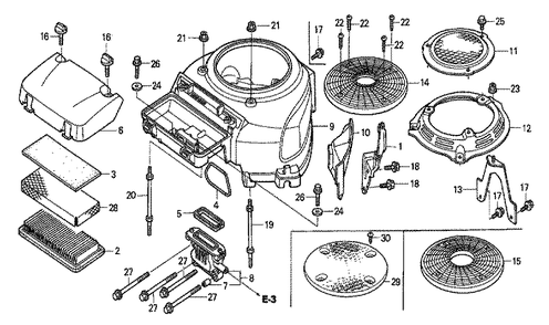 Fig-0 Diagram and Parts List for GCV530 Type QEA Honda Engine